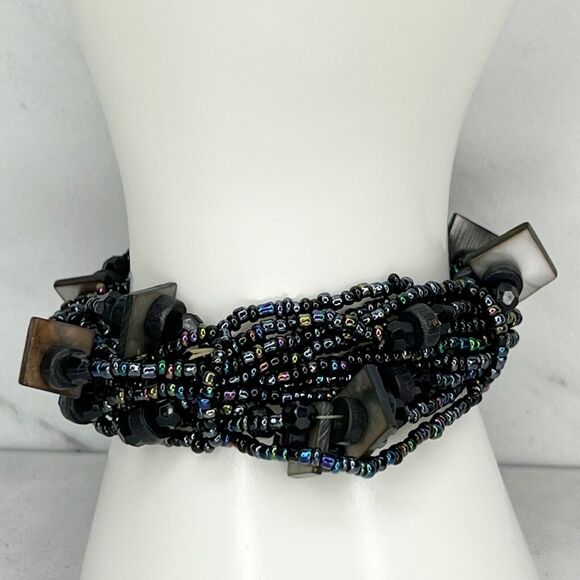 Dark Iridescent Beaded Stretch Bracelet - Picture 8 of 12